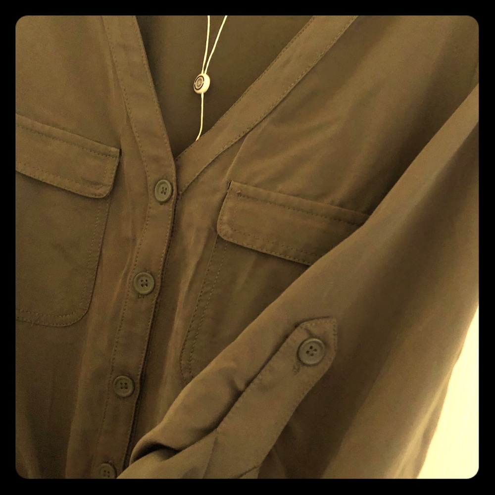 Army green max studio button down shirt dress